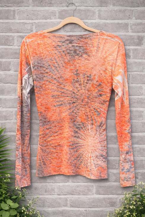 Vintage prAna Y2K Boho Sheer Burnout V-Neck Long Sleeve Top - Picture 2 of 4